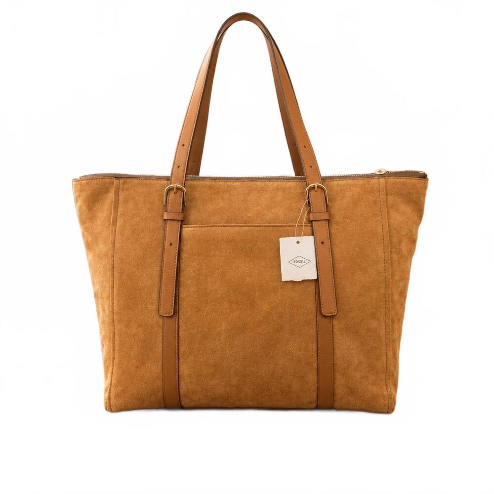 NEW FOSSIL carlie suede tote in saddle